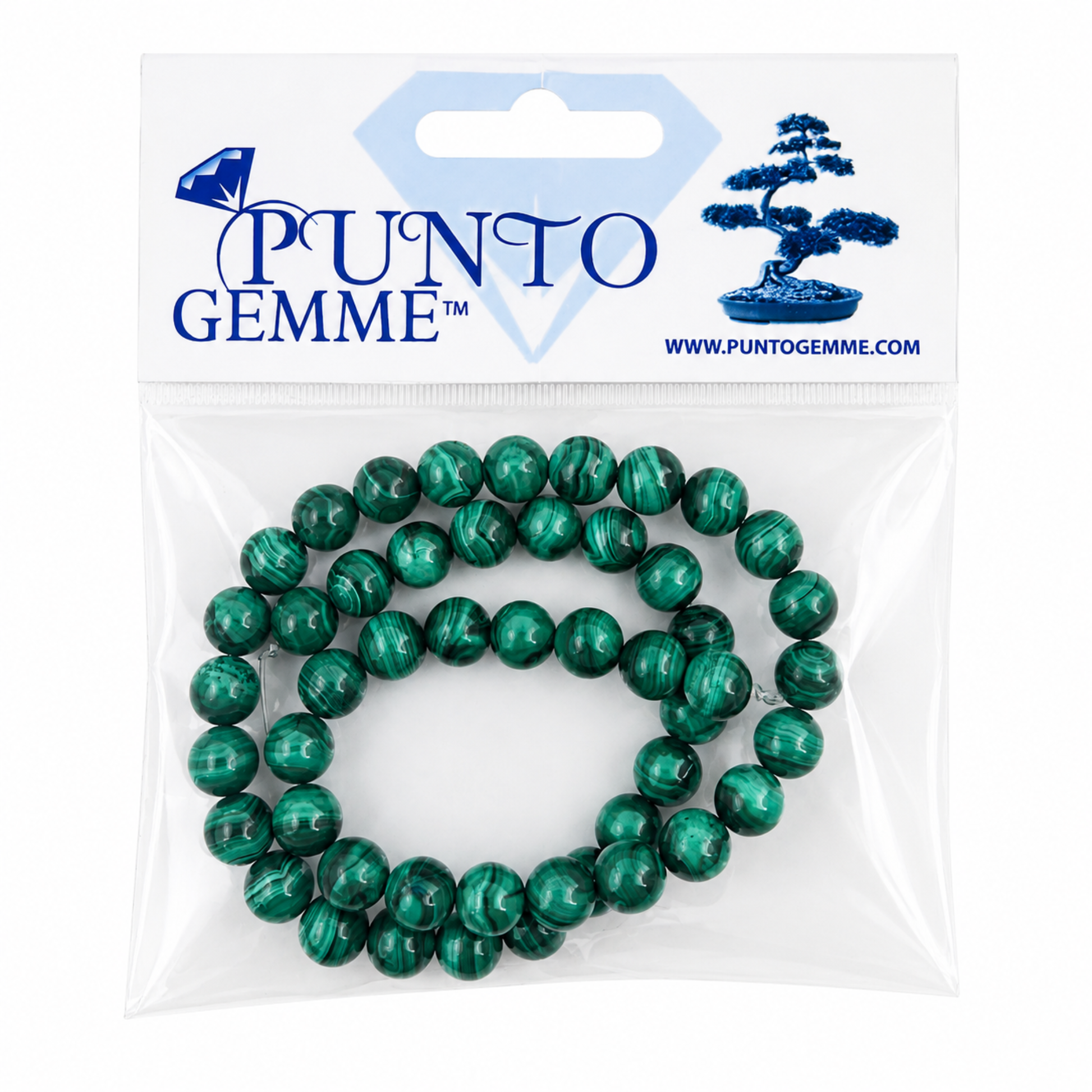 Confezione Punt Gemme Perle Malachite naturale con bande verdi concentriche 
