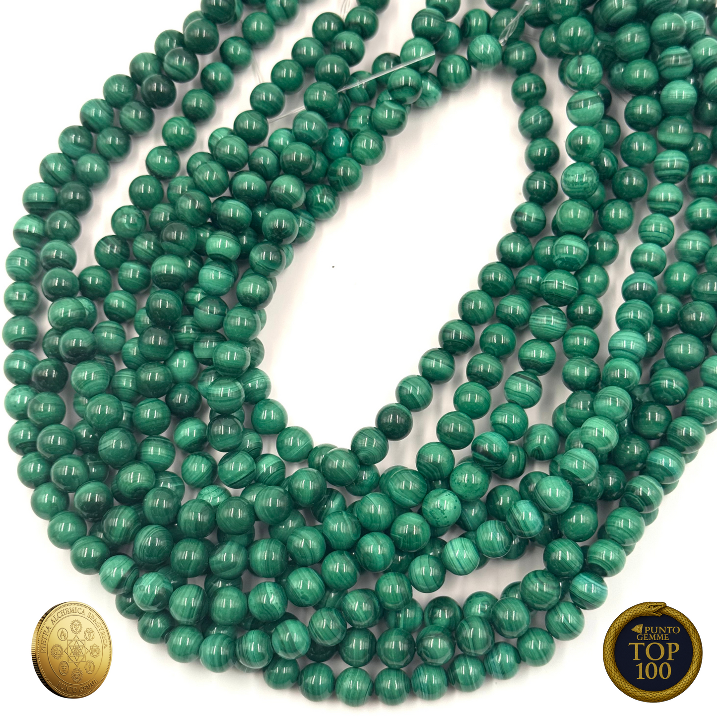 Malachite liscia che illustra i pattern a "occhio" e la ricchezza del verde.