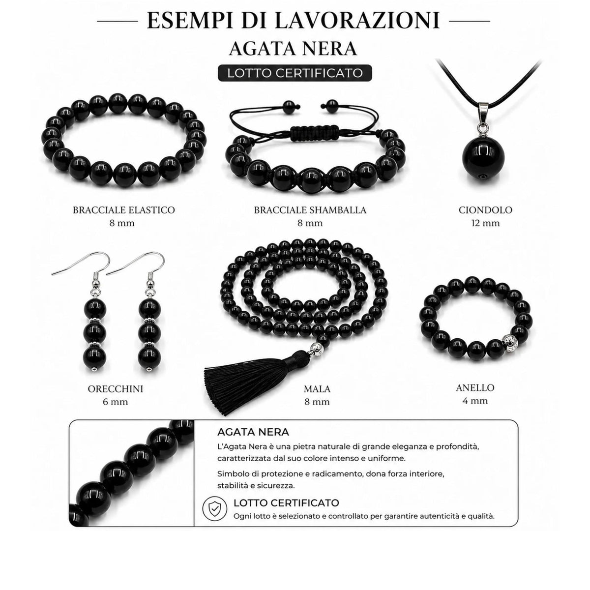 PE0600 Filo Agata Nera Lotto Certificato4 6 8 10 12 mm - PE0600 - foto 3