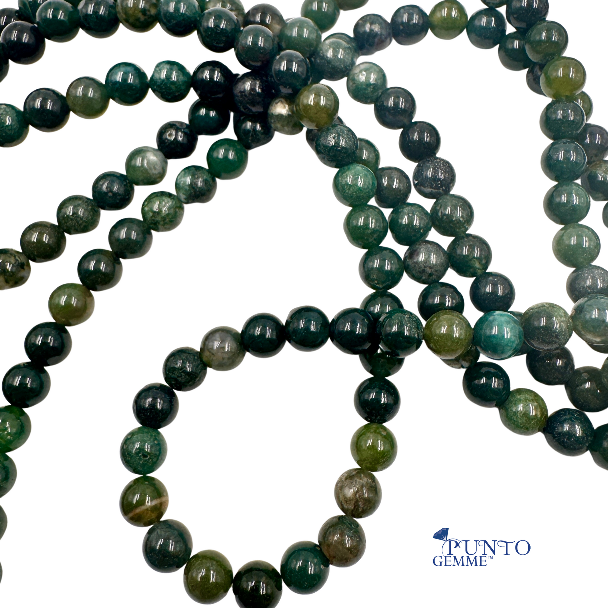 Filo completo di Agata Muschiata PE0630-08, che mostra la varietà dei motivi verdi.