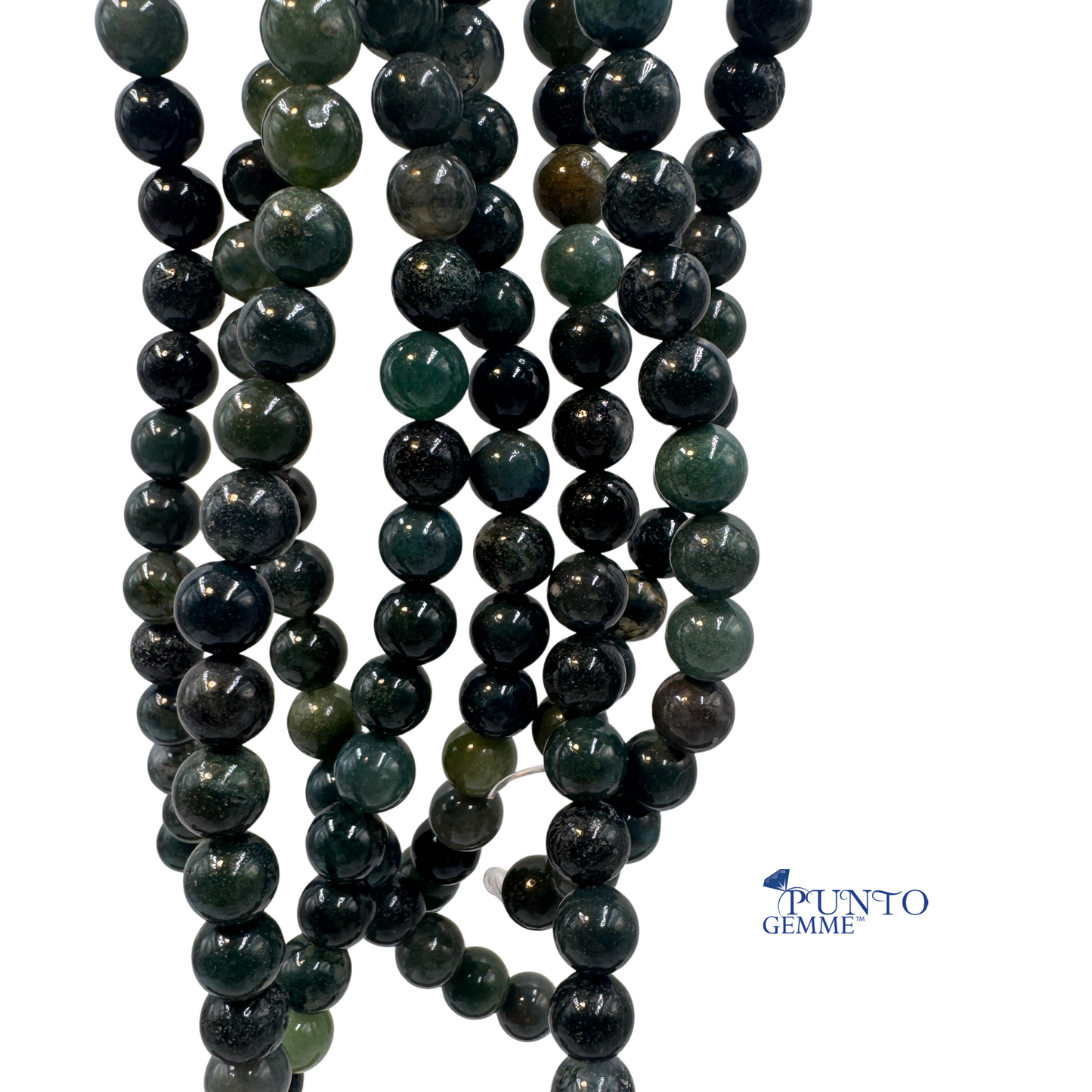 Pietra liscia di Agata Muschiata che illustra le formazioni simili al muschio.