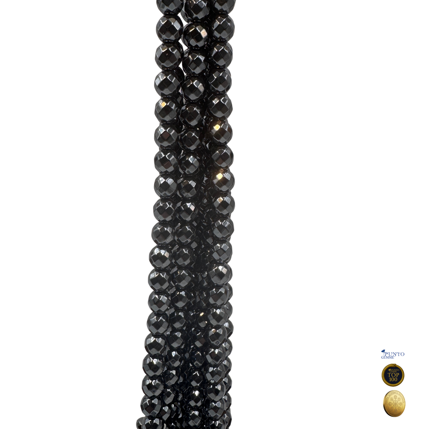 Filo di Onice Nero sfaccettato (8mm) disteso su uno sfondo neutro per enfatizzare la lucentezza.