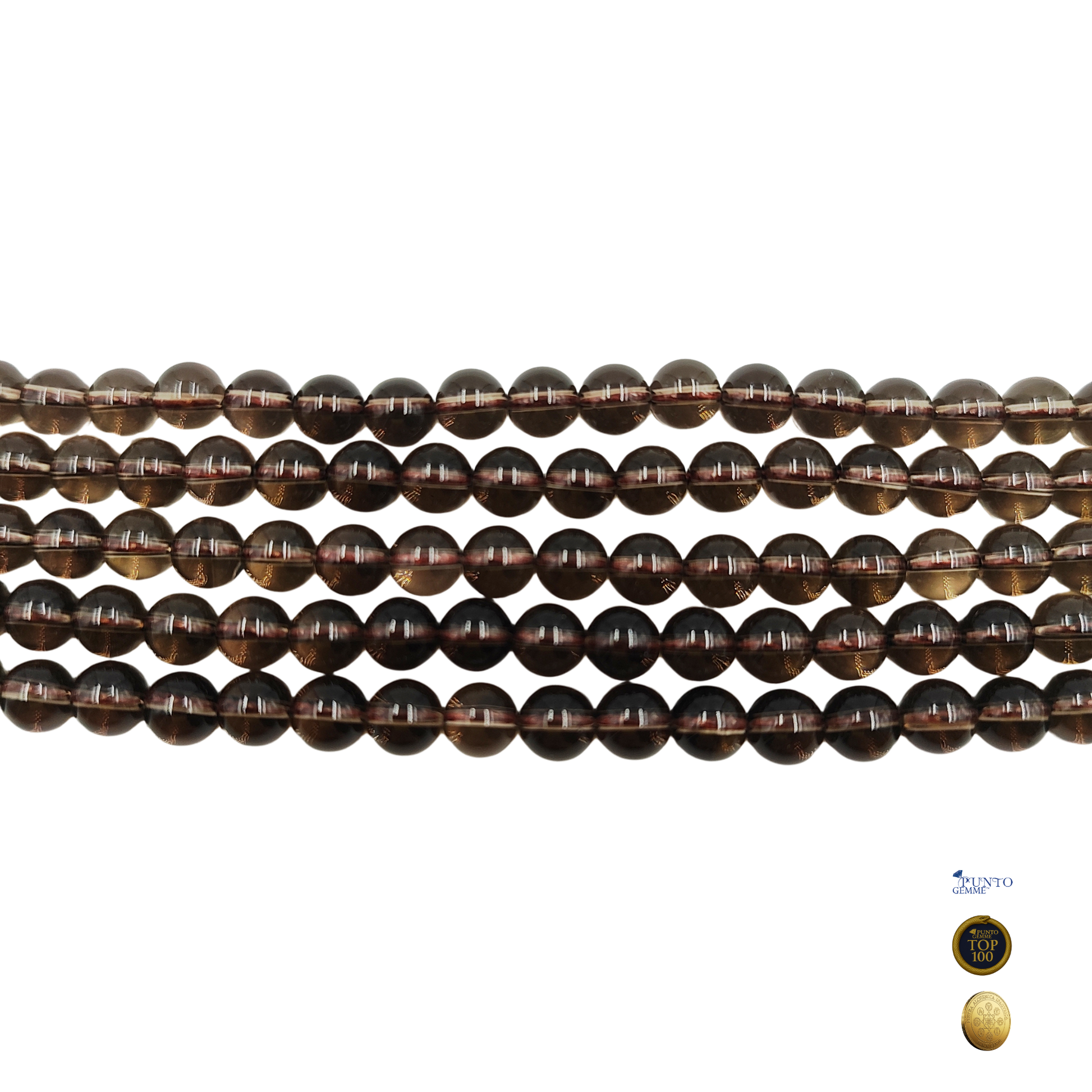 Filo di perle Quarzo Fumè 6mm, marrone fumo trasparente (PE0780-06). Punto gemme, Top100