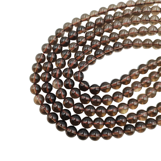 Filo di perle Quarzo Fumè 6mm, colore marrone fumo trasparente (PE0780-06).