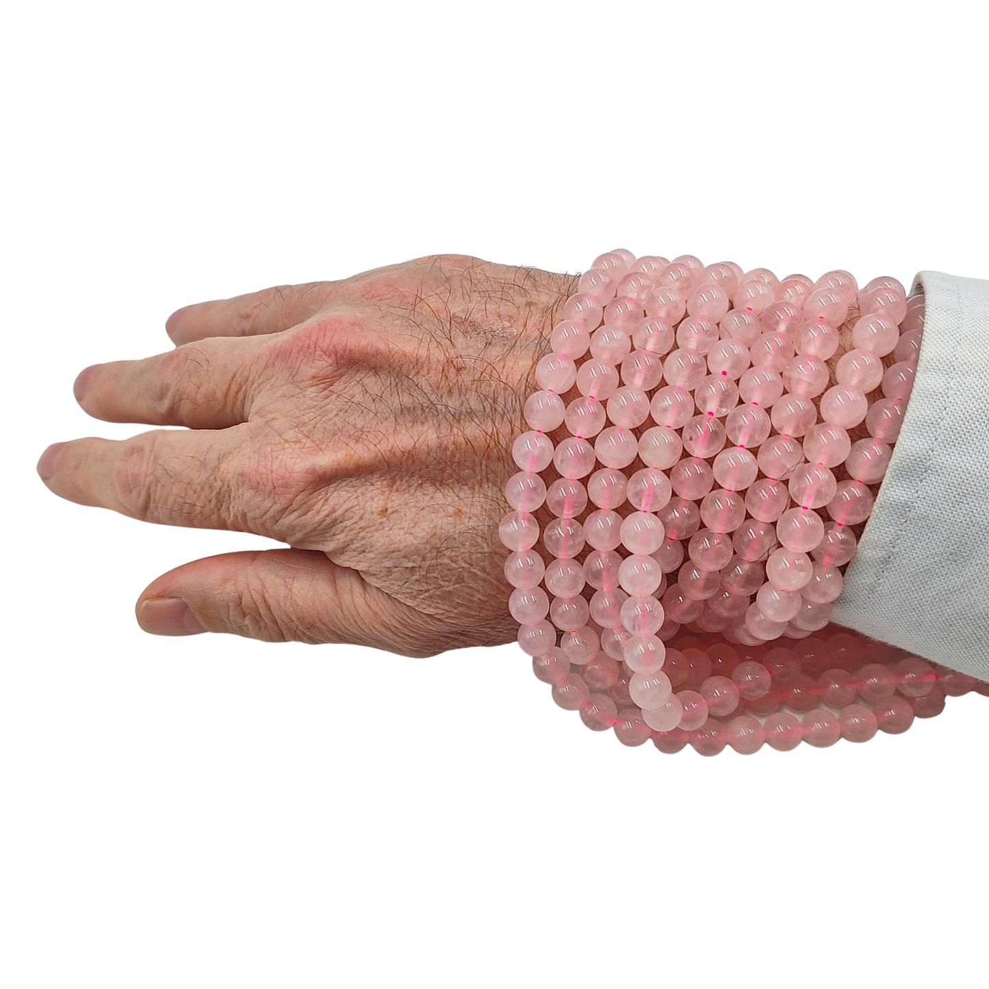 Serie di fili di Quarzo Rosa tondo liscio certificato per la creazione di gioielli artigianali classici.