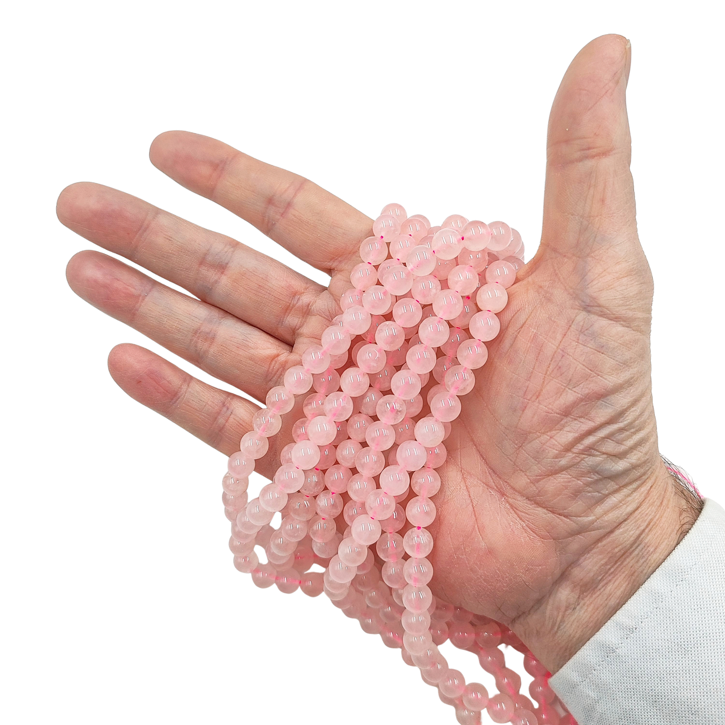 Quarzo Rosa naturale da 8 mm, pietra aurea del benessere emotivo e del quarto Chakra.