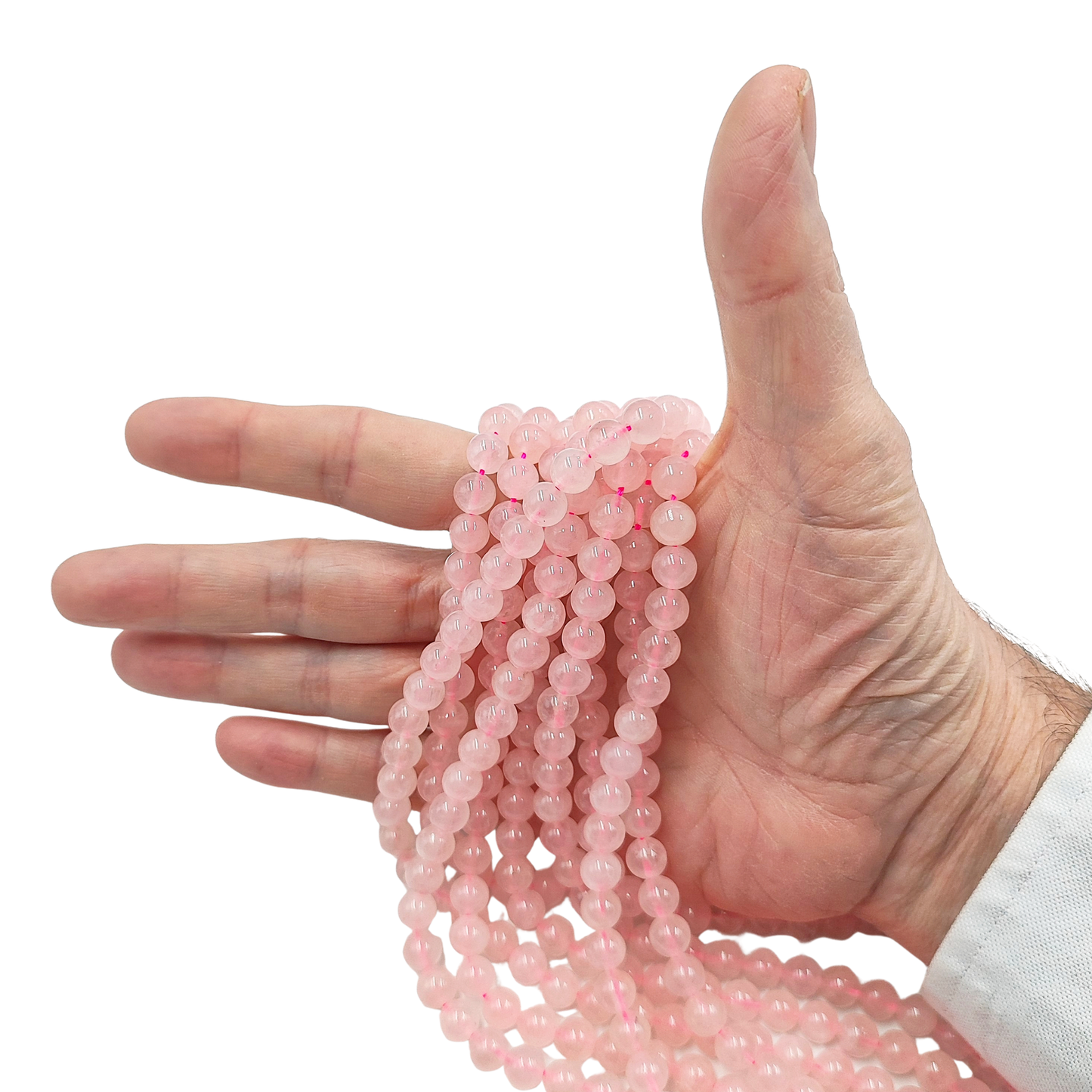 In evidenza,fili  di Quarzo Rosa naturale PE0792-08 ,perle tonda liscia da 8 mm, tonalità rosa pastello delicata.