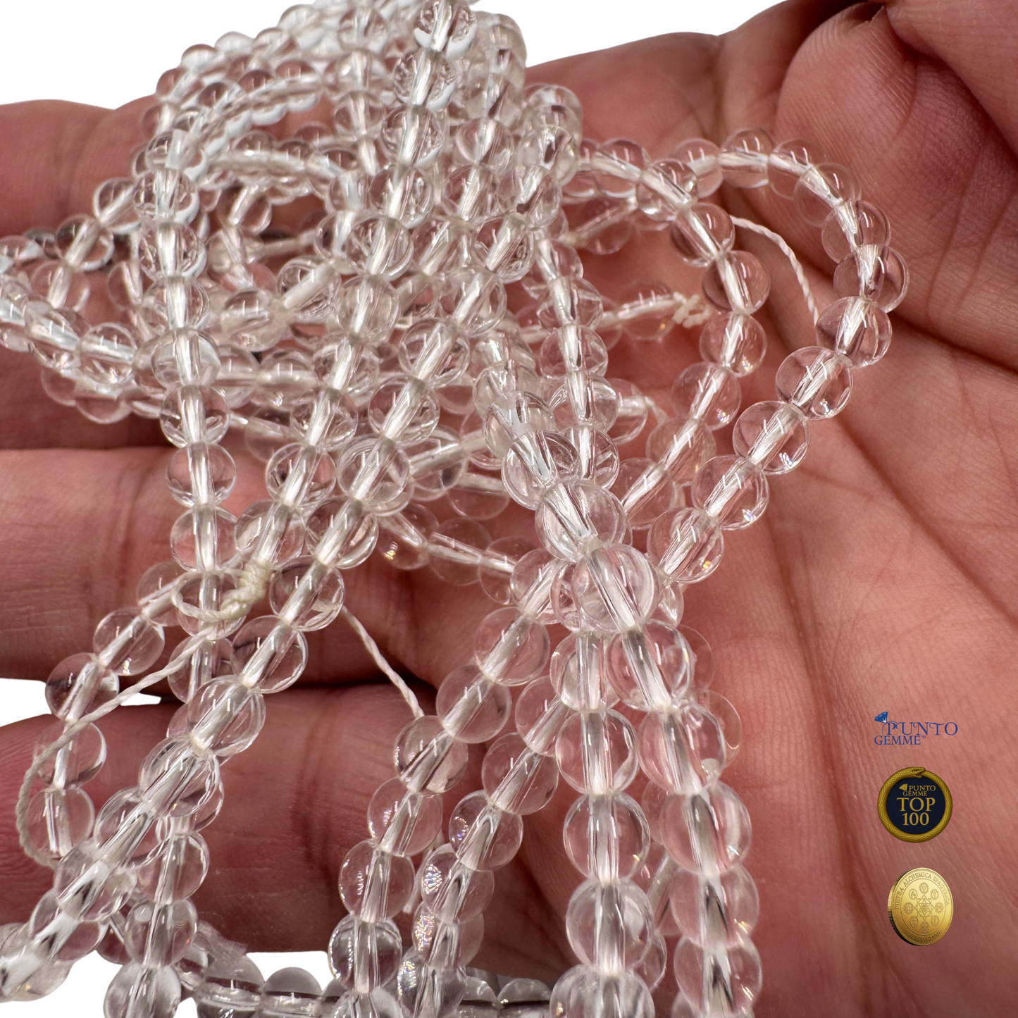 Filo di perle da 4 mm in Quarzo Ialino, ideale per potenziare bracciali o collane abbinate ad altre gemme (Codice PE0806-04).