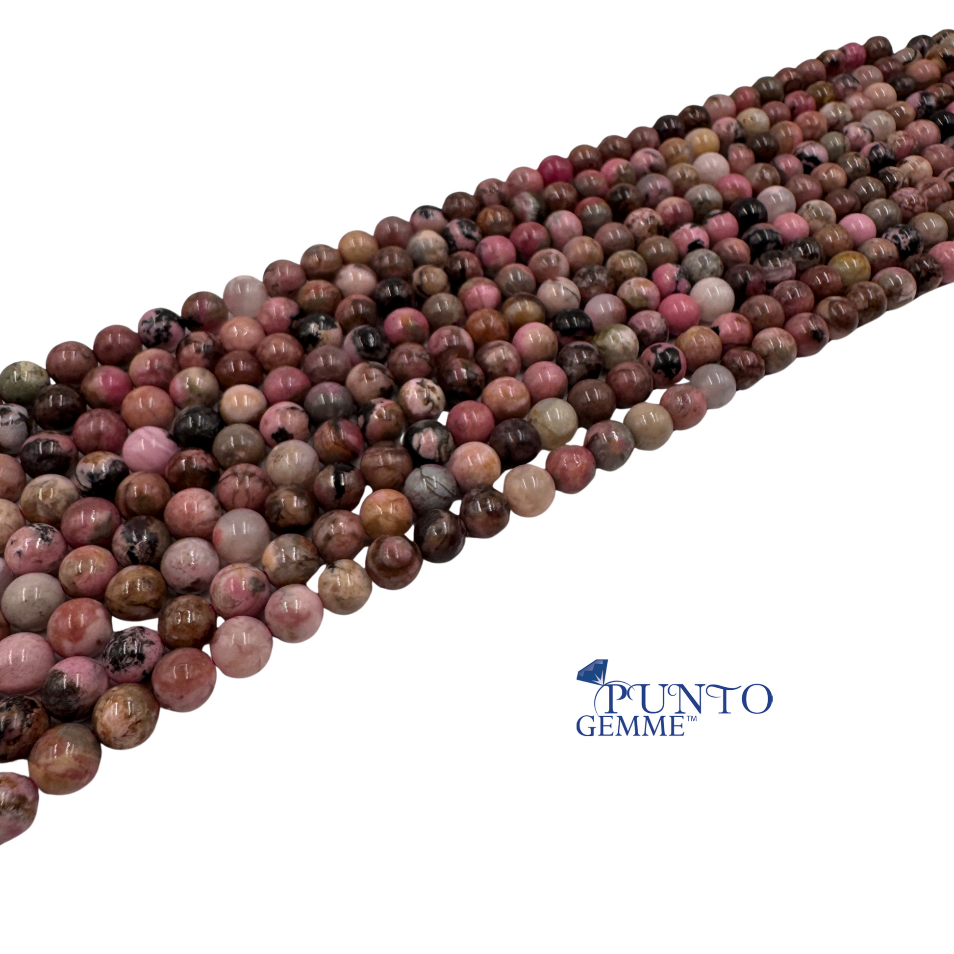 Immagine del filo esposto alla luce, evidenziando la lucentezza delle perle.