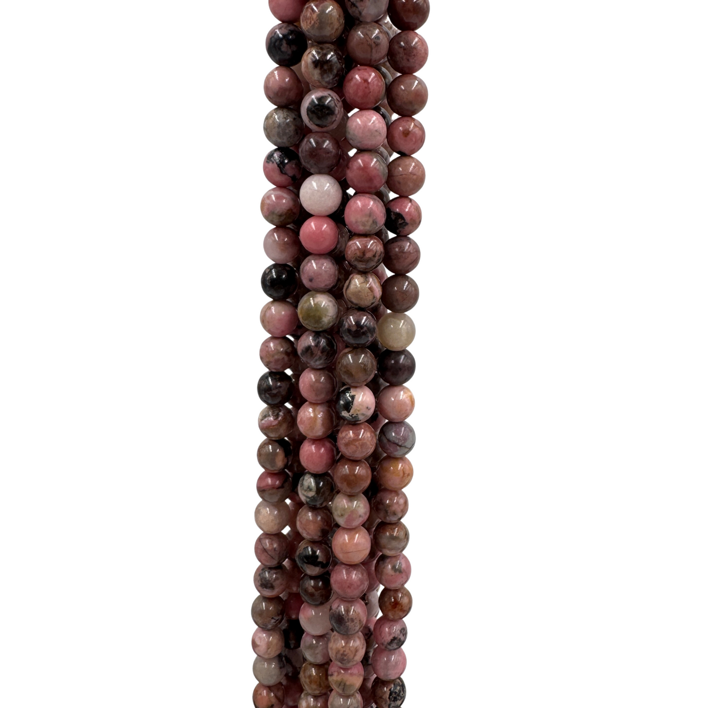 Filo di perle Rodonite naturale 6mm, rosa-rosso con venature nere (PE0817-06).