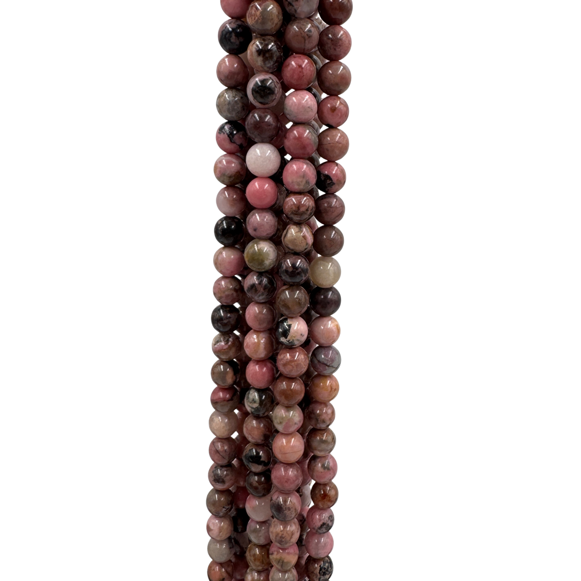 Filo di perle Rodonite naturale 6mm, rosa-rosso con venature nere (PE0817-06).