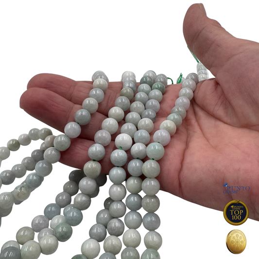Fili di perle sferiche lisce di Giada Burma Naturale da 6 mm, verde traslucida di alta qualità (Giadeite).