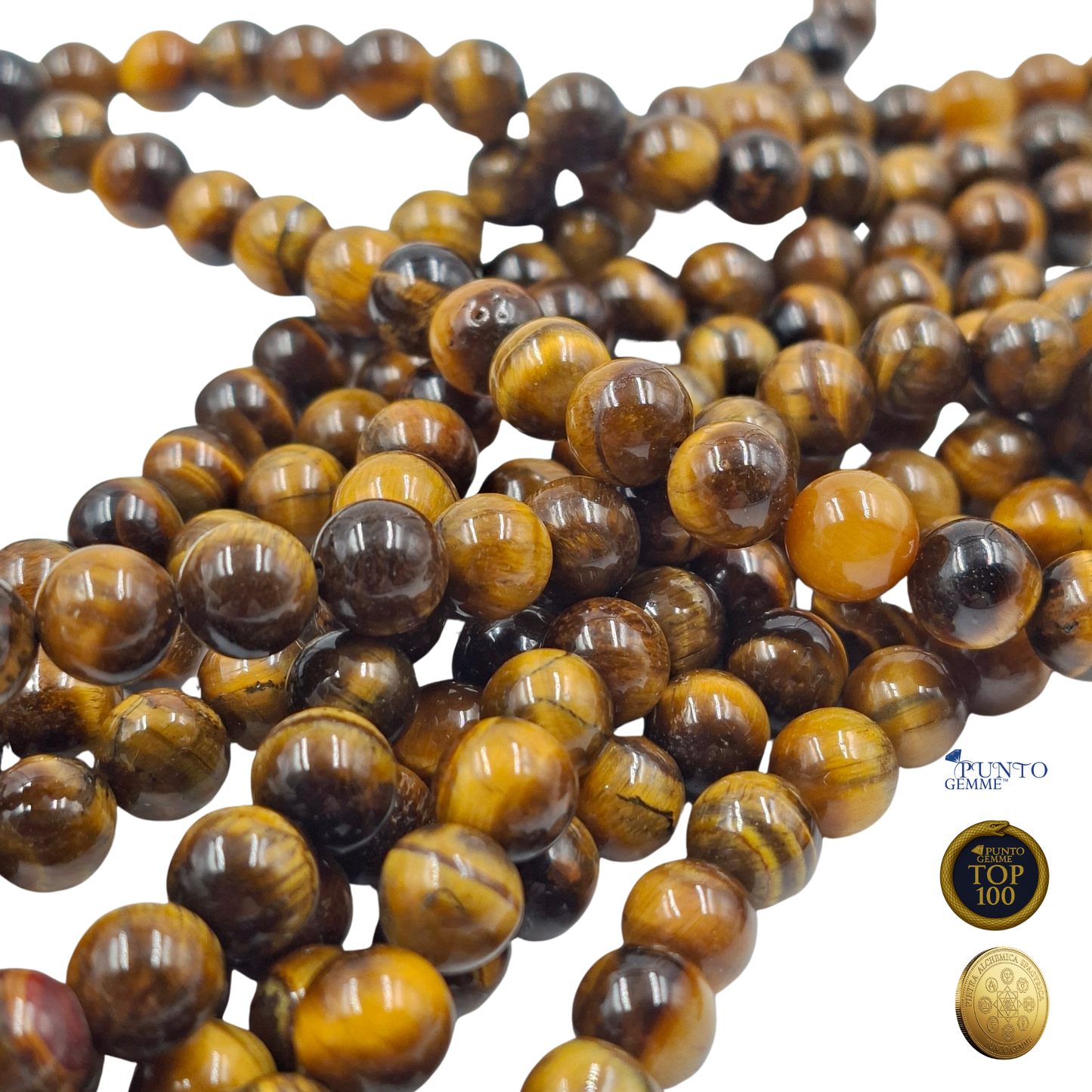 Filo di Pietre Naturali Occhio di Tigre Tonda  8 mm - TOP 100 • Pietra Aurea • PE0841-08