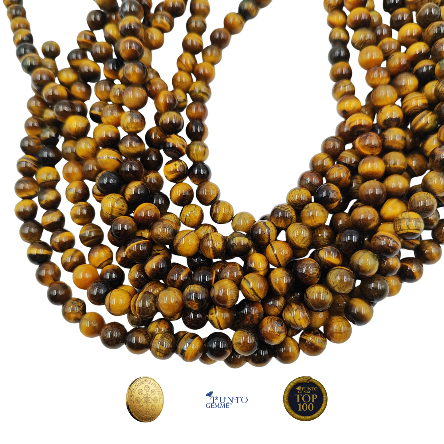 Filo di Pietre Naturali Occhio di Tigre Tonda  8 mm - TOP 100 • Pietra Aurea • PE0841-08