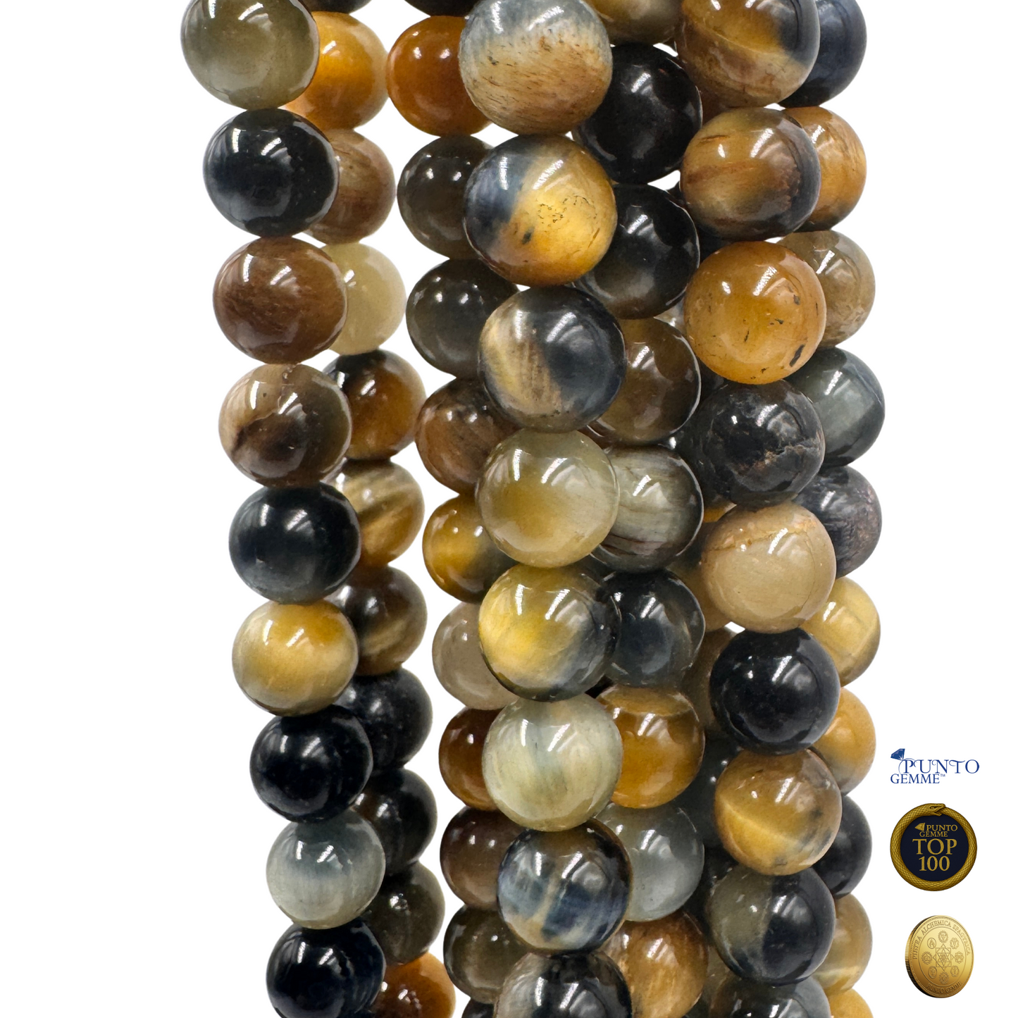 
Filo di perle Occhio di Tigre Misto 8mm, blu, giallo e marrone (PE0842-08).
