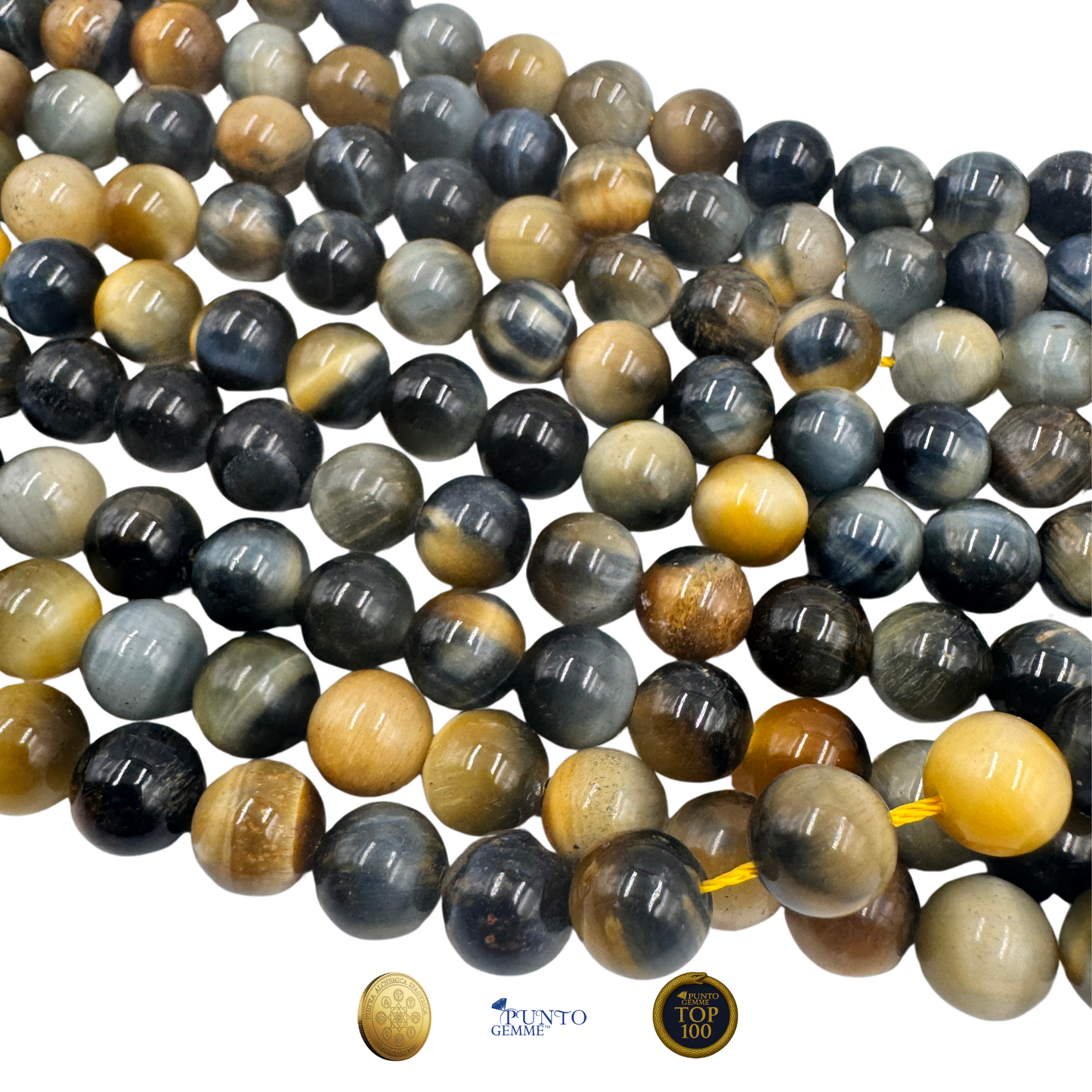 Immagine del filo di Occhio di Tigre esposto alla luce, evidenziando i riflessi multidimensionali.