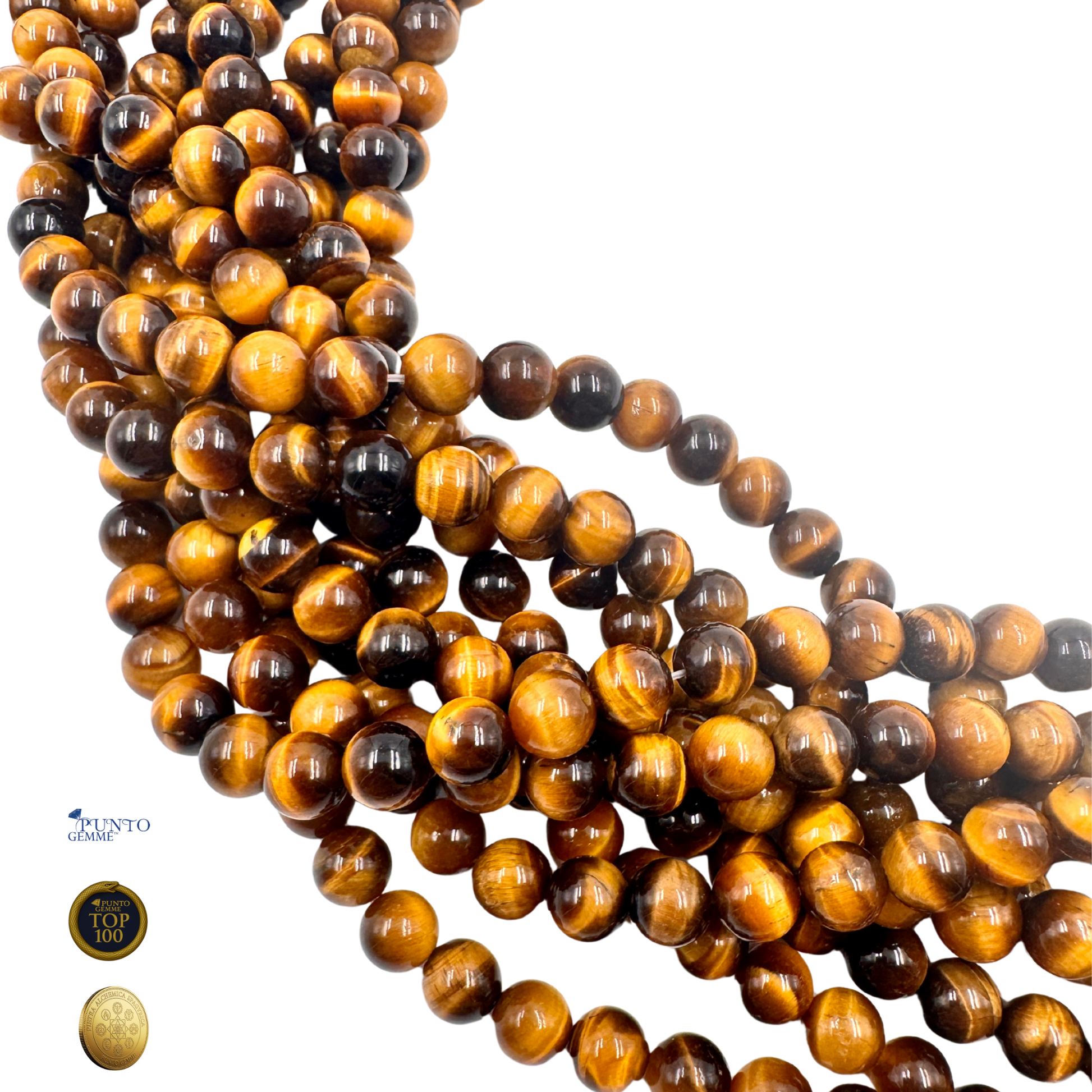 Primo piano di una perla lucida di Occhio di Tigre 