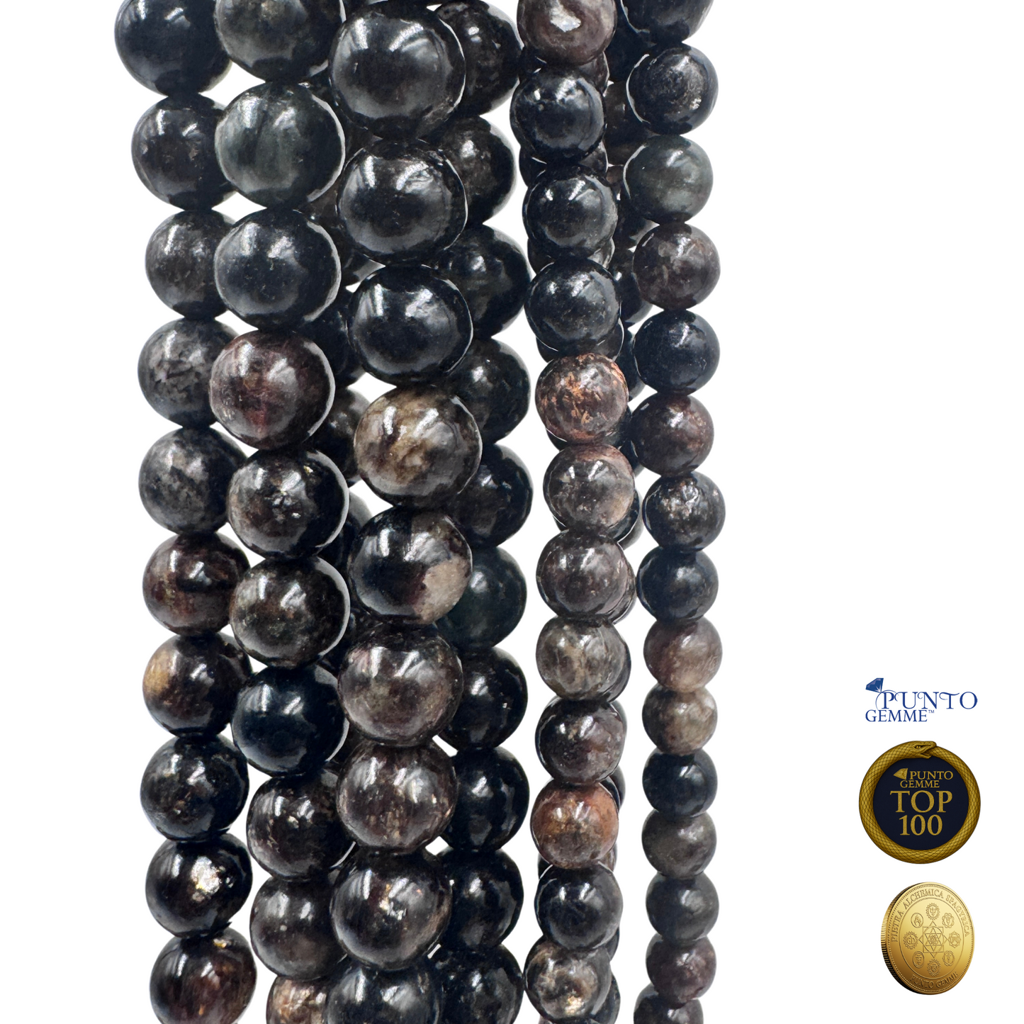 Primo piano delle perle di Biotite, che mostra la texture scura, Punto gemme Top 100