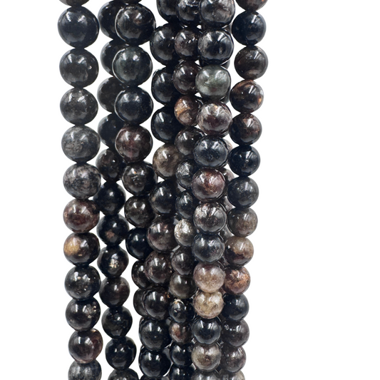 Filo di perle Biotite 8mm tondo liscio, colore marrone scuro con lucentezza (PE0410-08)