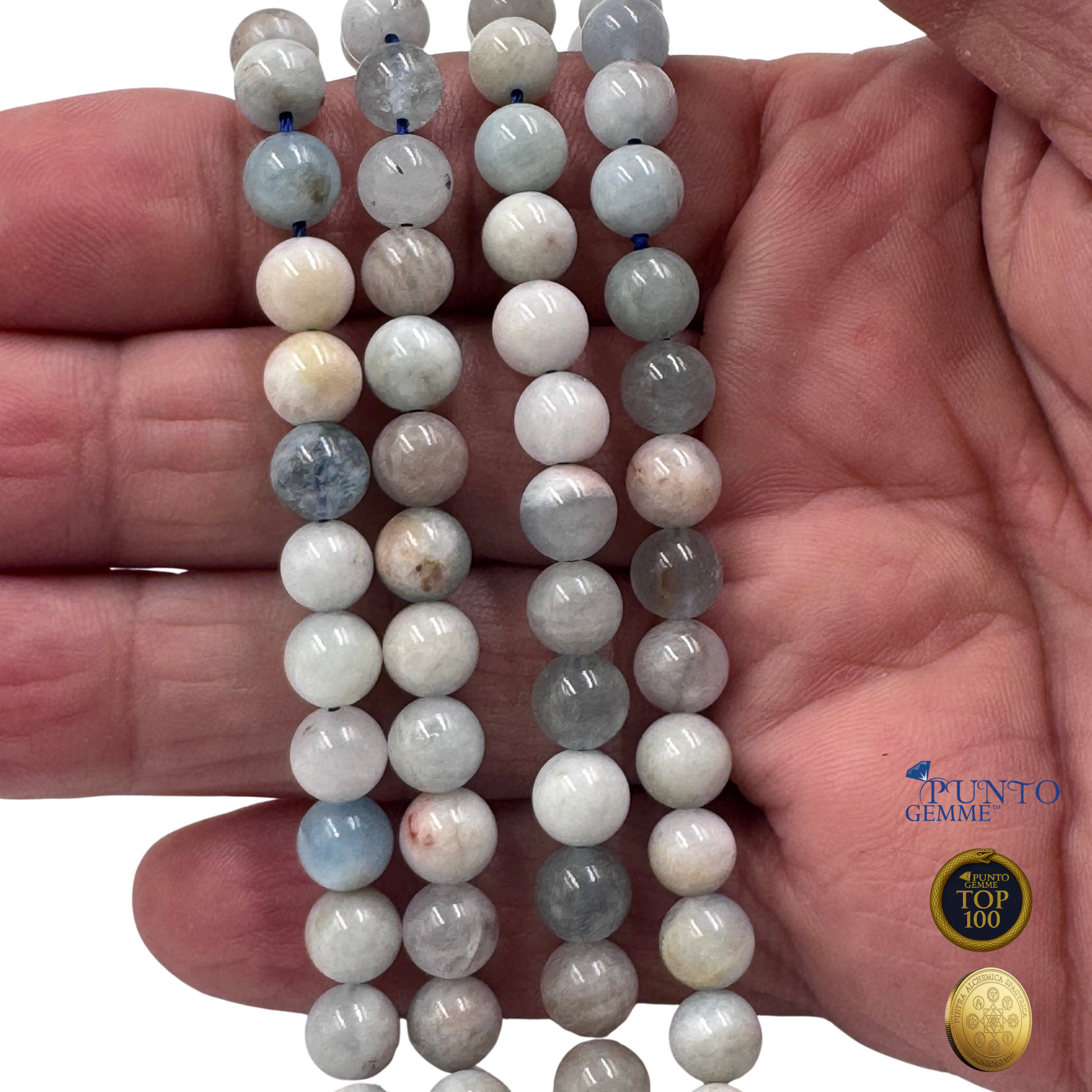 Filo di perle sferiche lisce di Davidsonite naturale (PE0852-06) da 6 mm, che mostra il colore verde-grigio e la trama naturale.