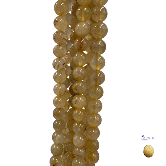 Filo di perle Gold Rutiled Quartz 8mm, trasparente con aghi dorati 