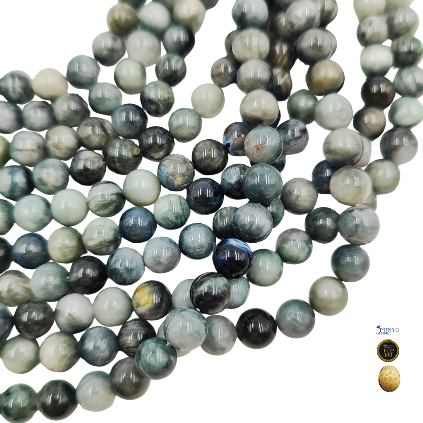 Dettaglio macro di una perla di Occhio d'Aquila 8mm PE0920-08 Punto Gemme