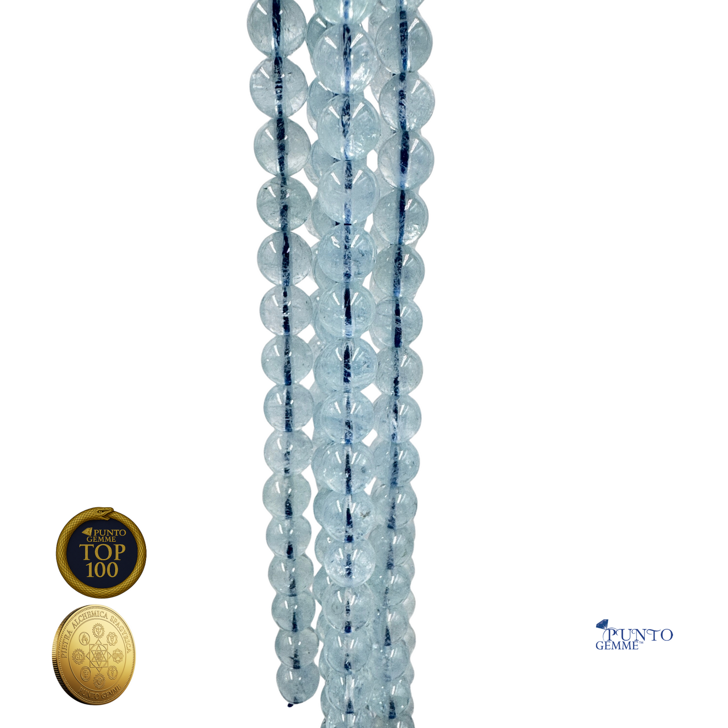 Acquamarina naturale Grado A 8mm tondo liscio, azzurro trasparente (PE0830-08).