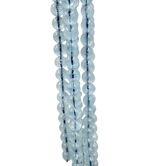 Filo di perle Acquamarina Grado A 8mm tondo liscio, azzurro trasparente (PE0830-08).