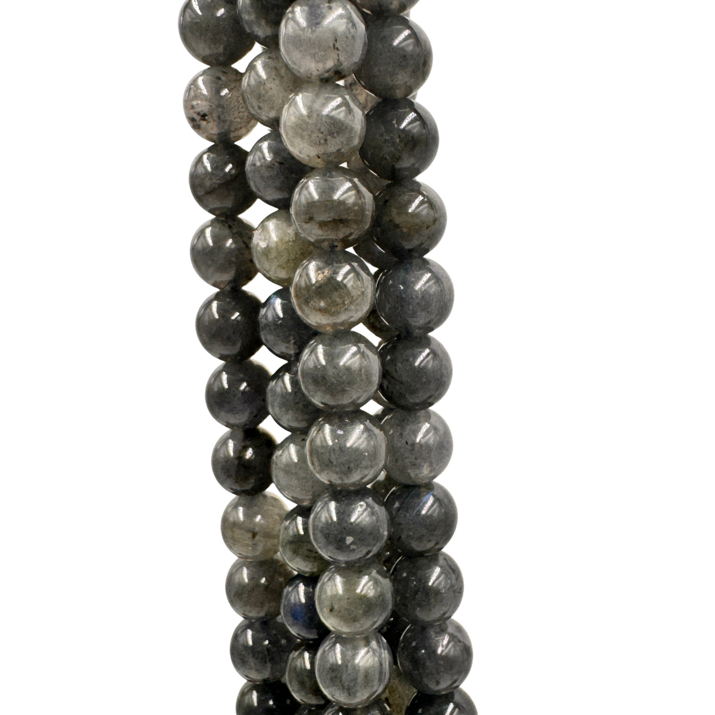 Filo di perle Labradorite Nera 6mm tondo liscio, colore grigio-nero (PE0932-06).