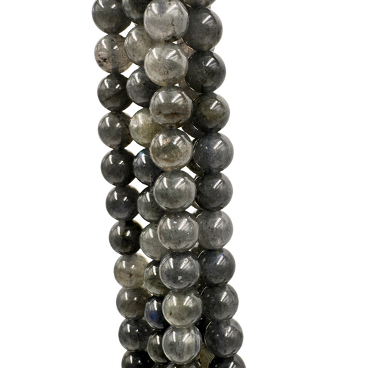 Filo di perle Labradorite Nera 6mm tondo liscio, colore grigio-nero (PE0932-06).