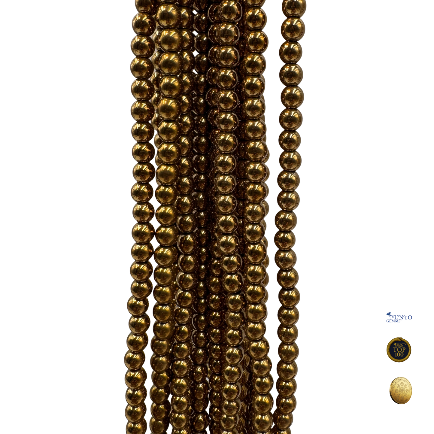 Filo di perle Ematite 6mm, con finitura metallica lucida color Oro (PE1002-06).