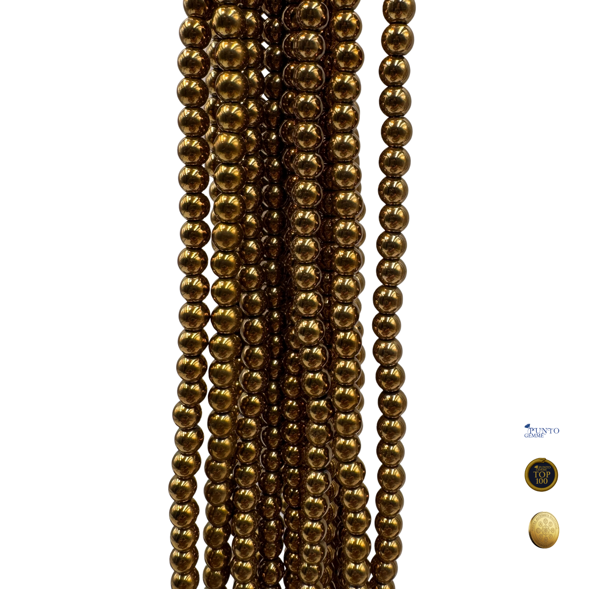 Filo di perle Ematite 6mm, con finitura metallica lucida color Oro (PE1002-06).