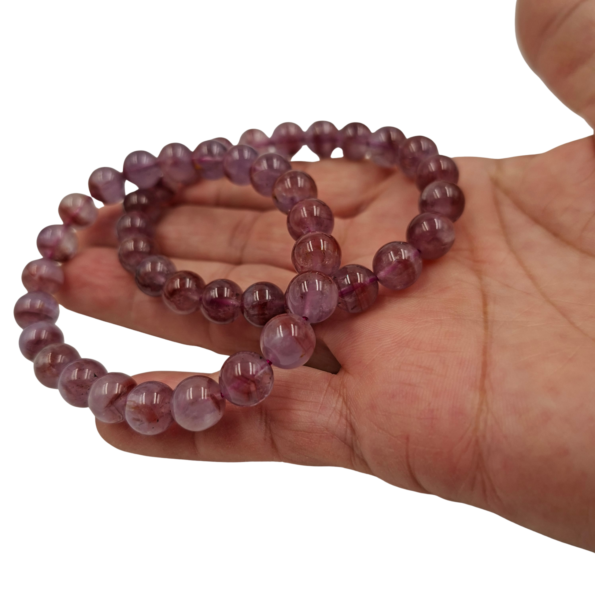 Bracciale in Auralite 23 naturale PE6001 con perle tonda liscia sfumate in viola e rosso terroso.