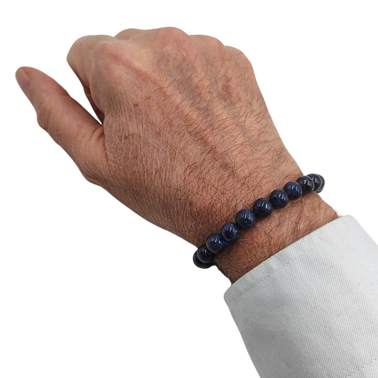 Bracciale in Zaffiro Birmania naturale 8 mm calibrato PE6009, perle tonda liscia di un blu profondo e magnetico.