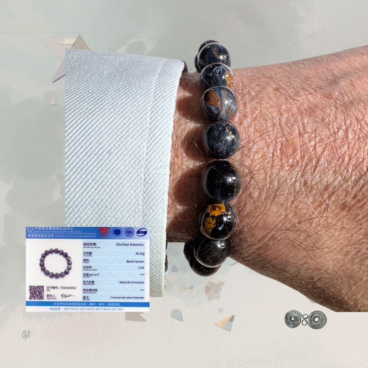 Bracciale Pietersite Namibia 11,5 mm Grado AAA con certificato gemmologico originale cartaceo.