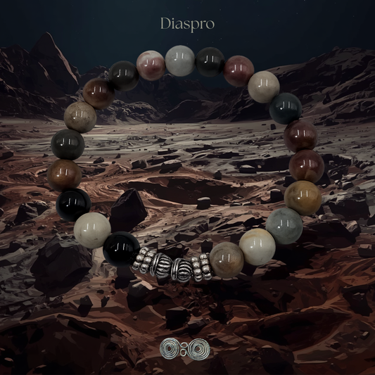 Bracciale elastico Gemmopoli in Diaspro naturale multicolor 8 mm con inserto metallico Nickel Free PE8001