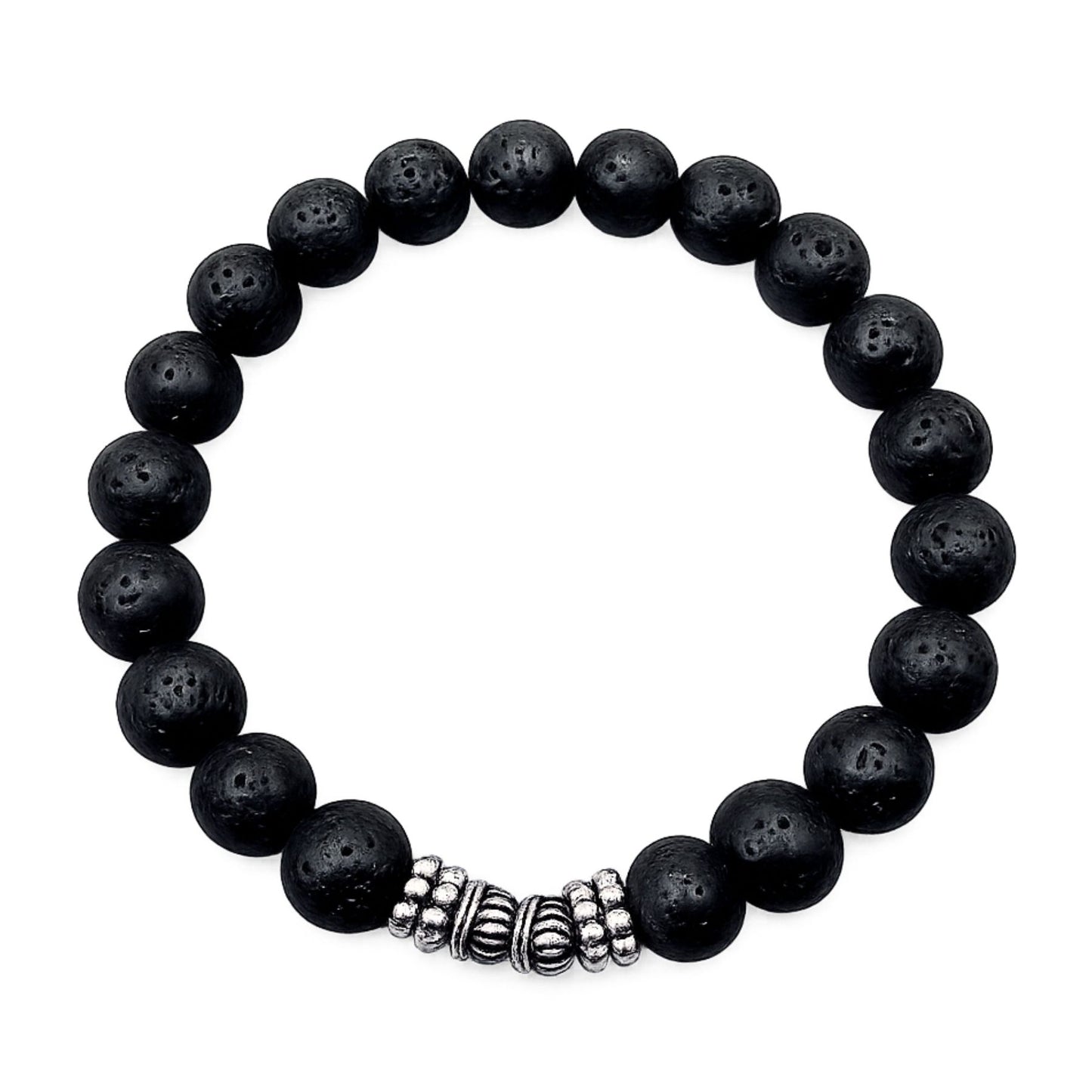 Elastic Bracelet in Natural Lava Stone (Basalt) 8 mm PE8002 • Size M (18/19 cm.)