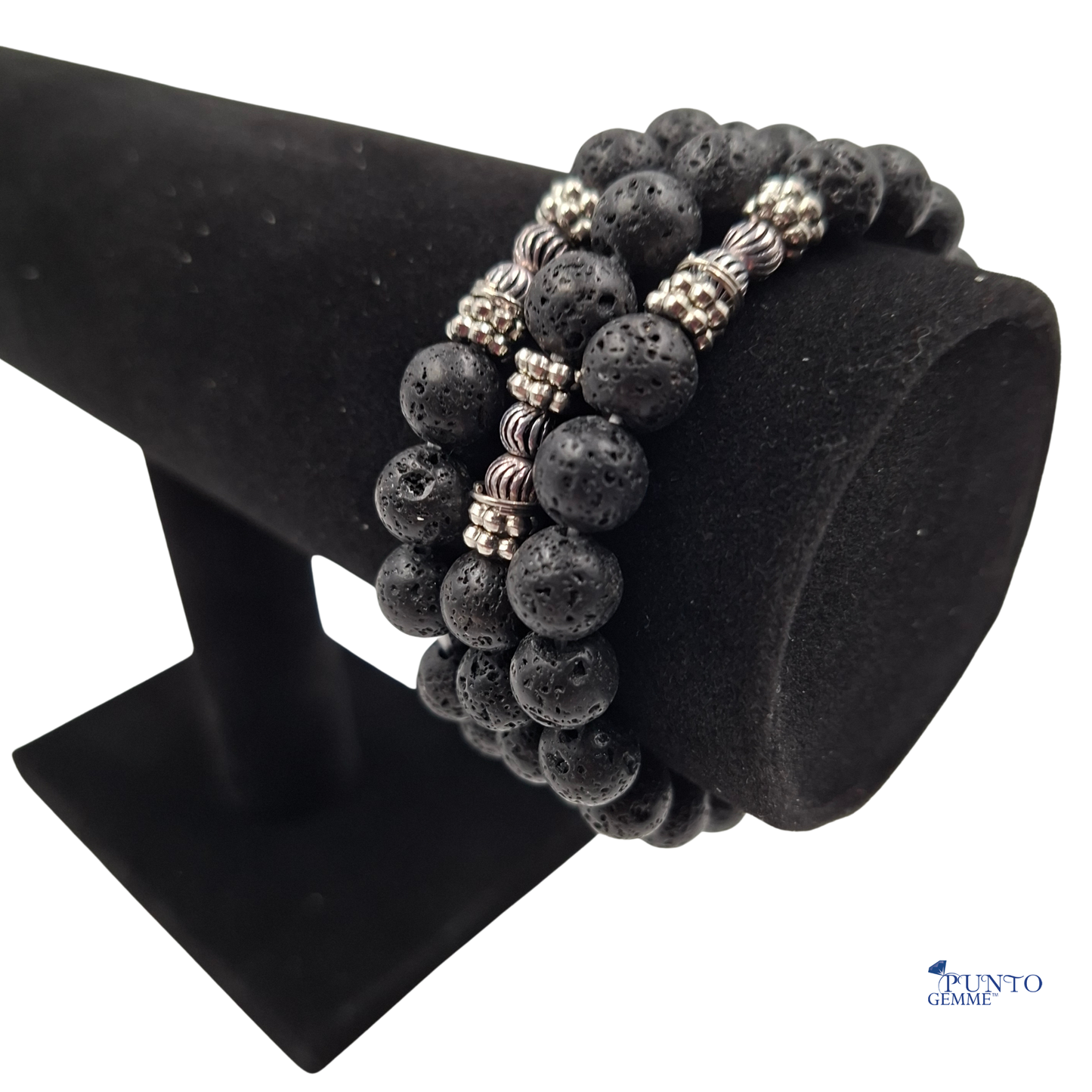 Elastic Bracelet in Natural Lava Stone (Basalt) 8 mm PE8002 • Size M (18/19 cm.)
