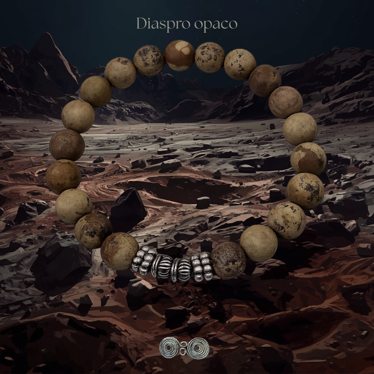 Bracciale elastico Gemmopoli in Diaspro Opaco naturale 8 mm con inserto metallico Nickel Free PE8003