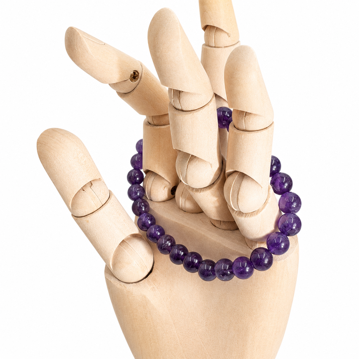 Modello in legno con  con bracciale in Ametista naturale viola Gemmopoli 