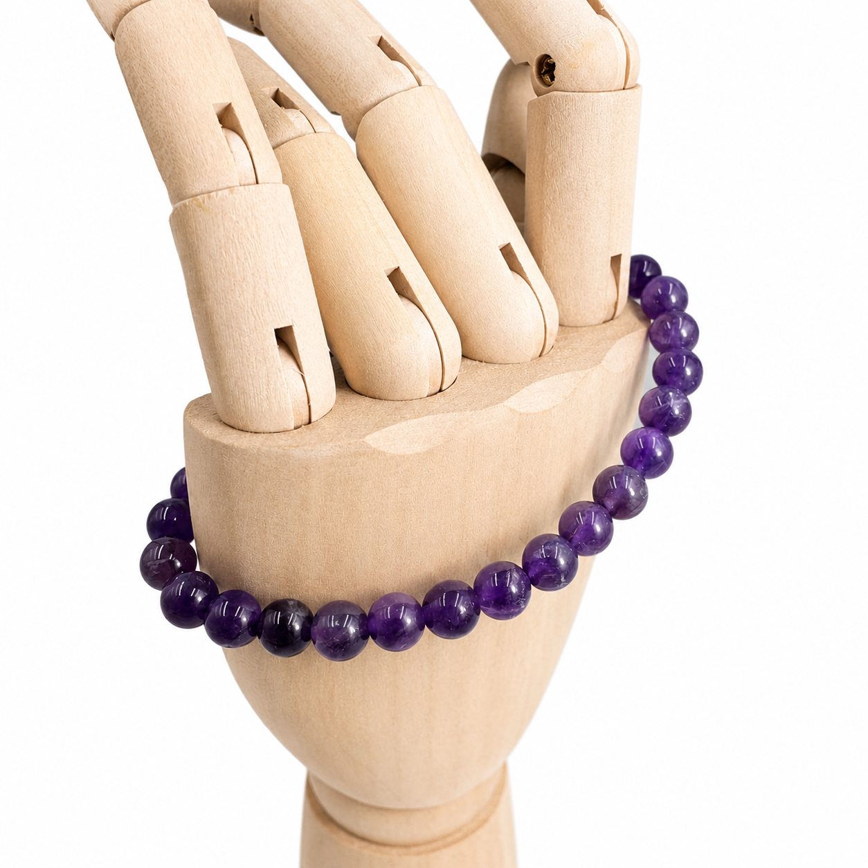 Bracciale unisex Gemmopoli con pietre naturali di Ametista su modello legno