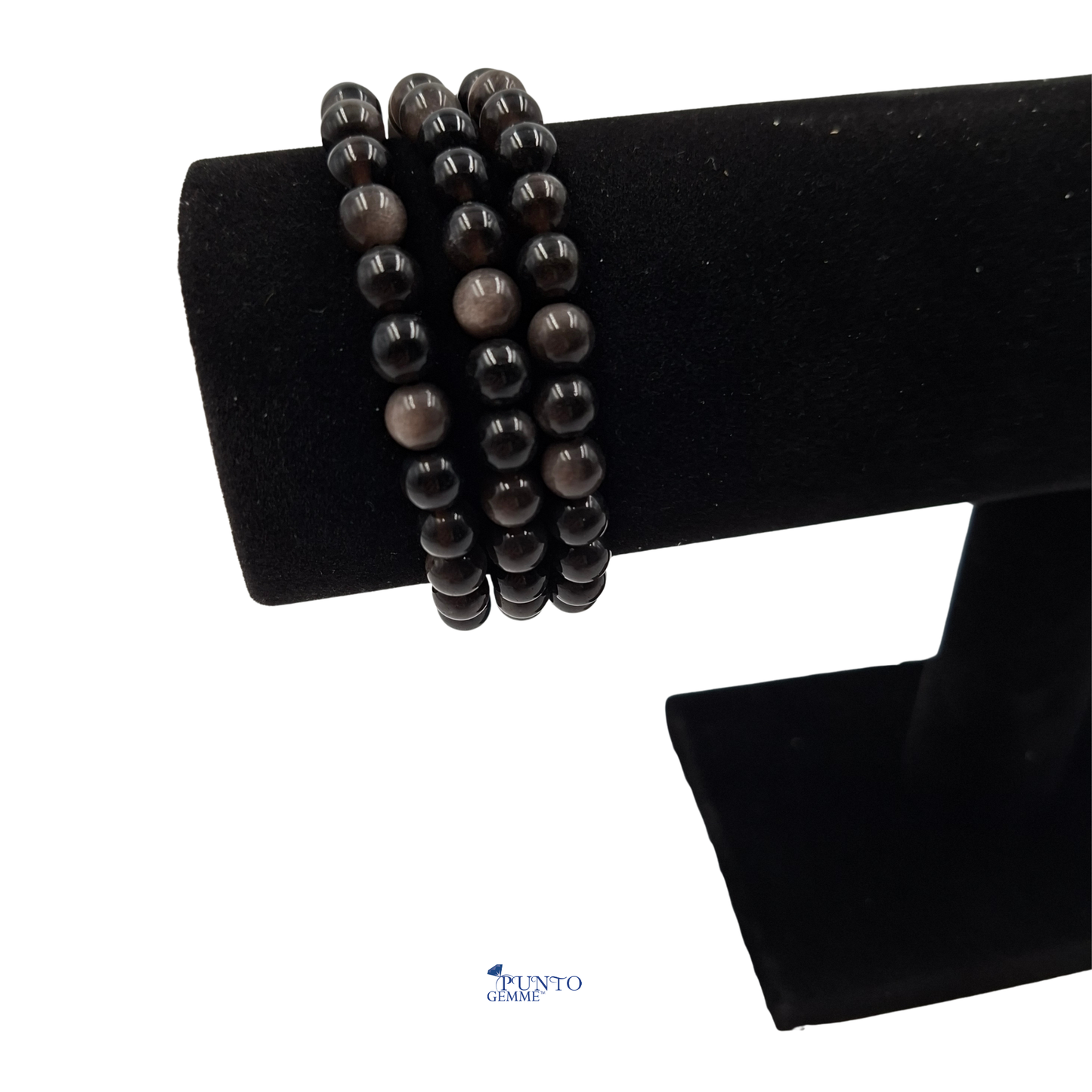 Bracciale Elastico in Pietre Naturali Ossidiana Tonda Liscia 6 mm • Codice PE8008