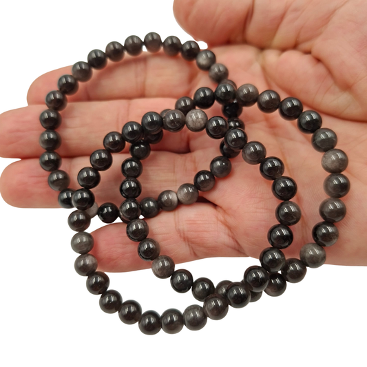 Bracciale Elastico in Pietre Naturali Ossidiana Tonda Liscia 6 mm • Codice PE8008