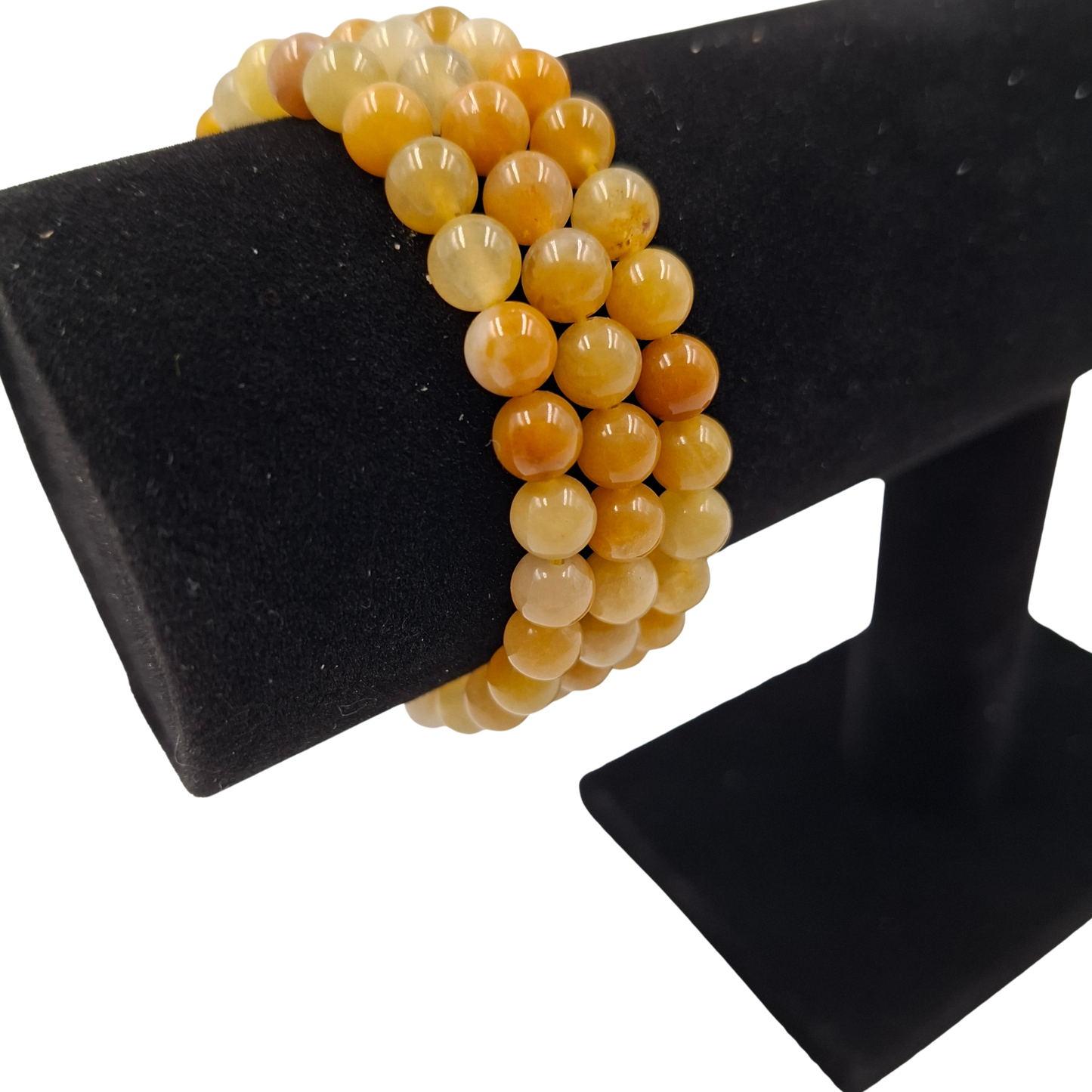 Bracciale elastico in Avventurina Gialla Tonda Liscia , che mostra la sua tonalità solare.