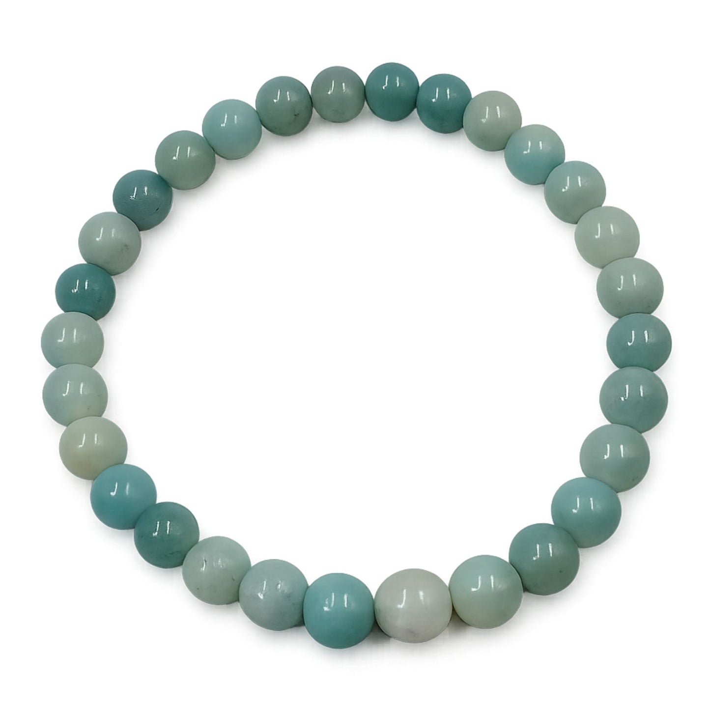 Elastic Bracelet in Natural Stones, Smooth Round Amazonite, 6 mm • PE0812 
