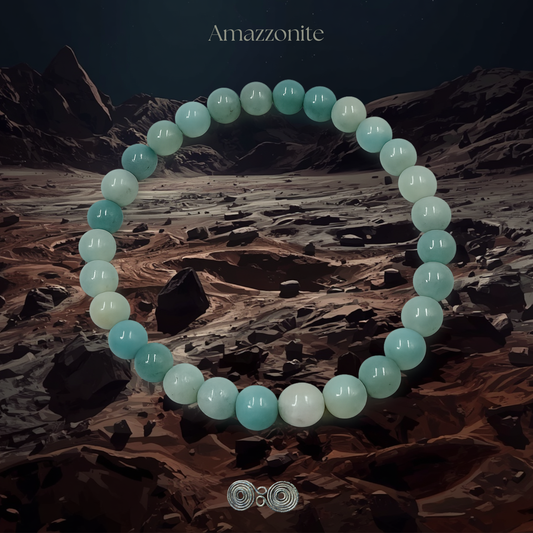 Elastic Bracelet in Natural Stones, Smooth Round Amazonite, 6 mm • PE0812 