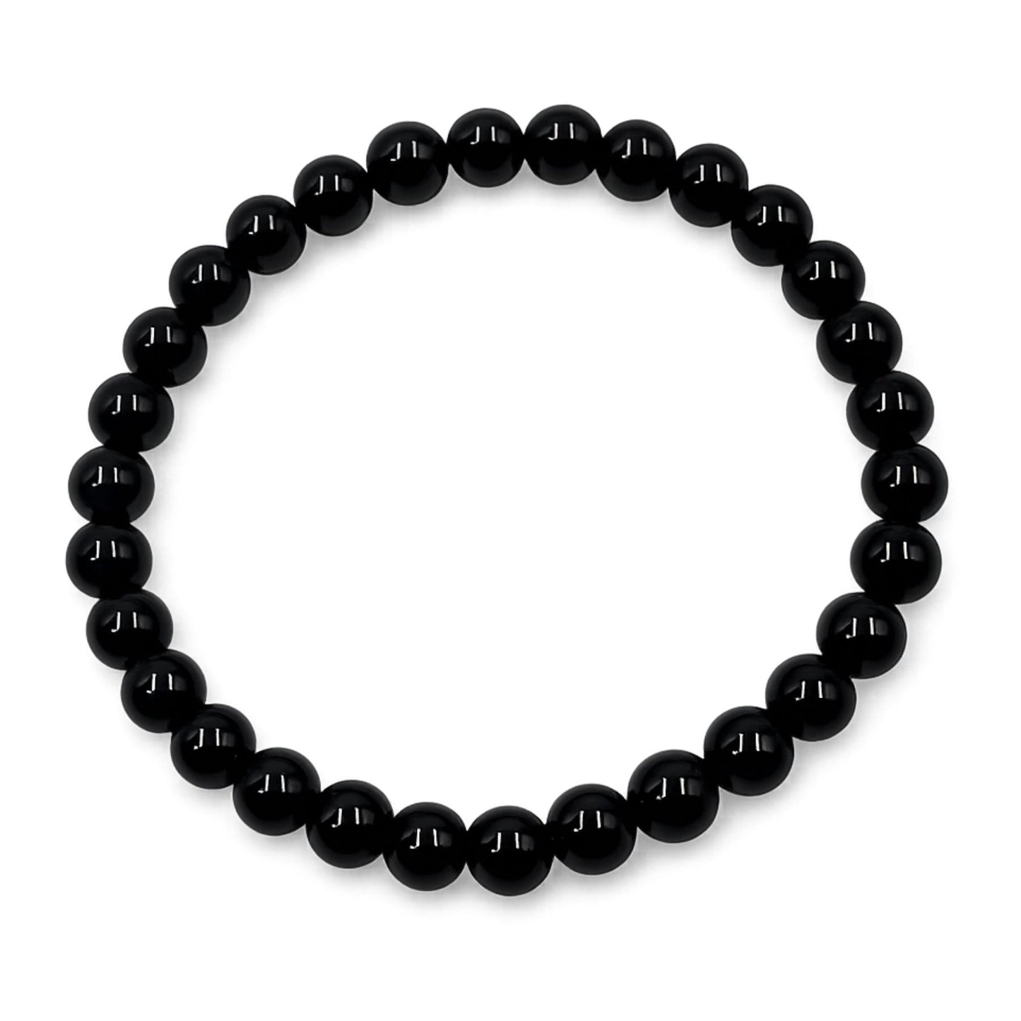 Bracciale Elastico in Pietre Naturali Agata Nera Tonda Liscia 6 mm • Taglia M (18/19 cm) • PE8014