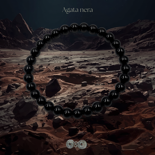 Bracciale Elastico in Pietre Naturali Agata Nera Tonda Liscia 6 mm • Taglia M (18/19 cm) • PE8014