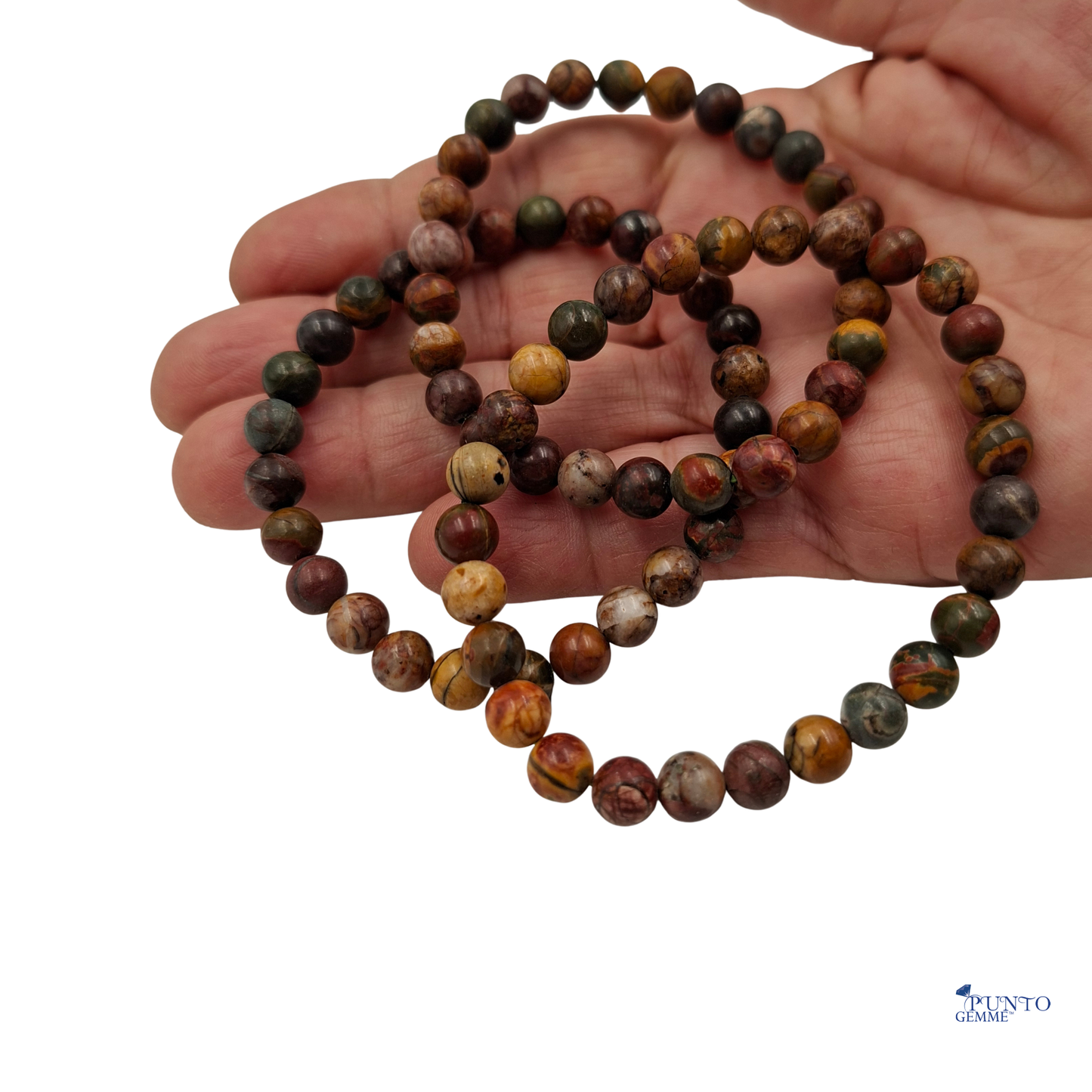 Elastic Bracelet in Natural Stones Picasso Jasper Round Smooth 6 mm • Code PE8015 