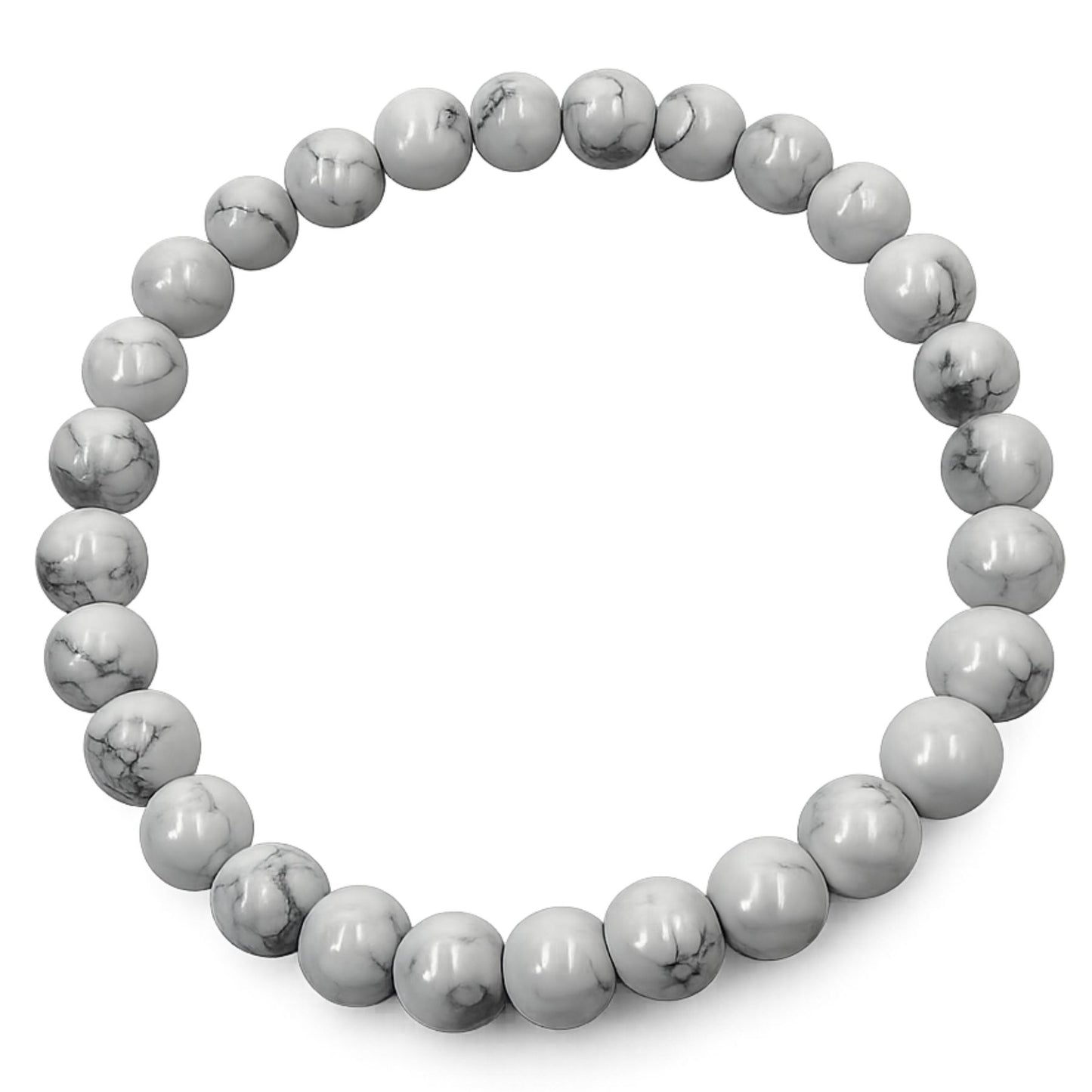Bracciale Elastico in Pietre Naturali Howlite Bianca Tonda Liscia 6 mm • Codice PE8016
